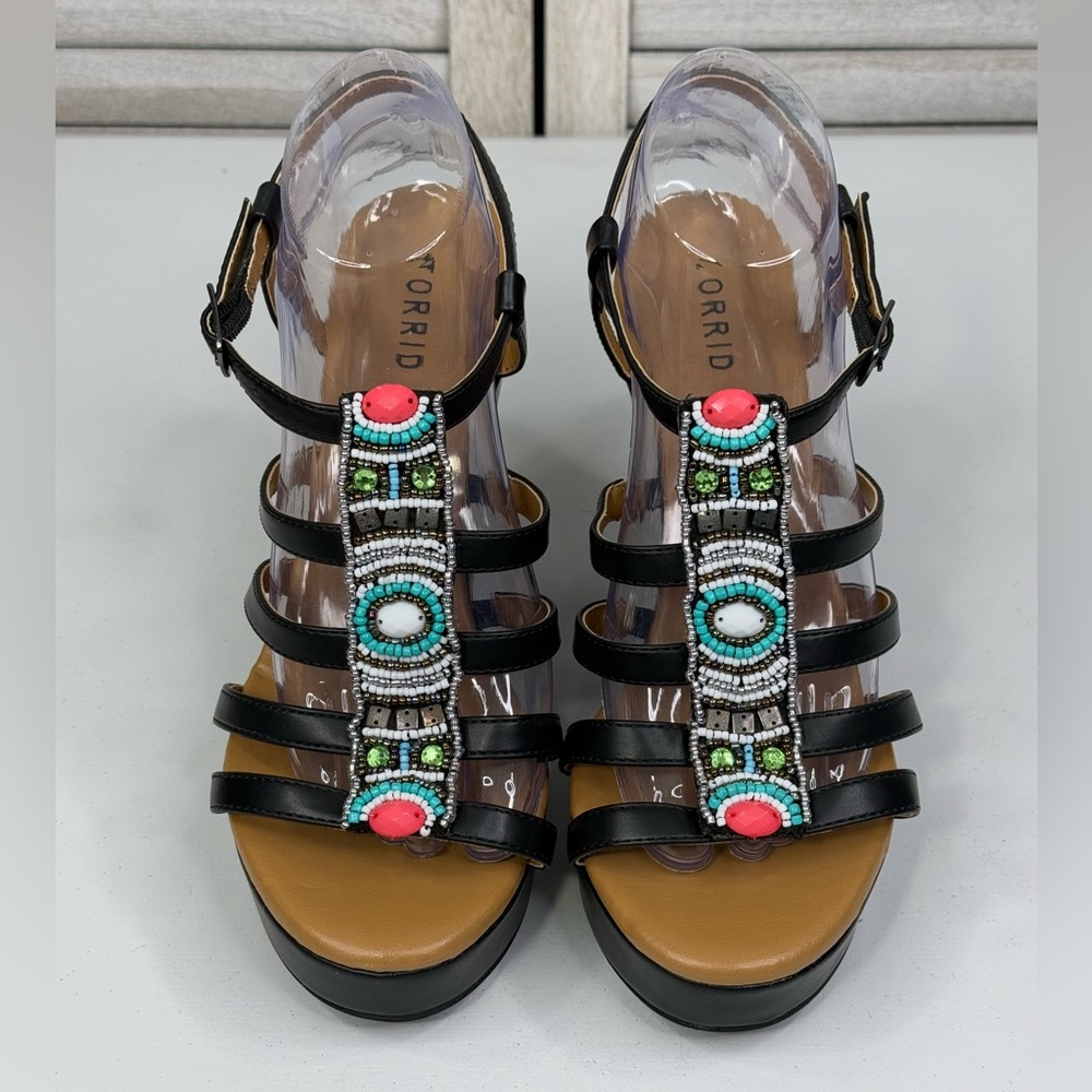 TORRID Black Beaded Strappy Wedge Sandals-9